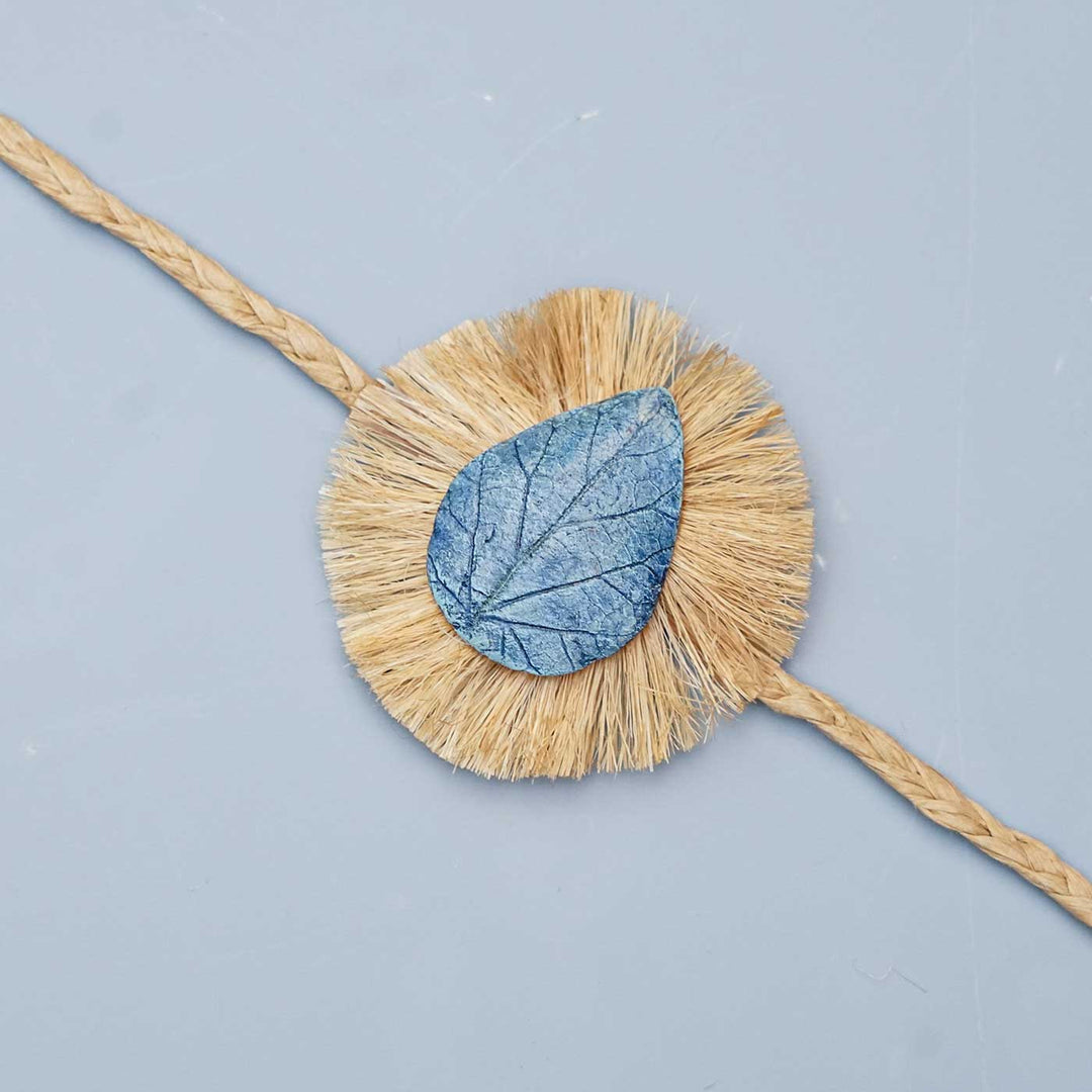 Handmade Papier Mache Leaf  Rakhi With Roli Chawal