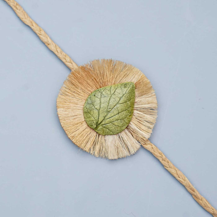 Handmade Papier Mache Leaf  Rakhi With Roli Chawal