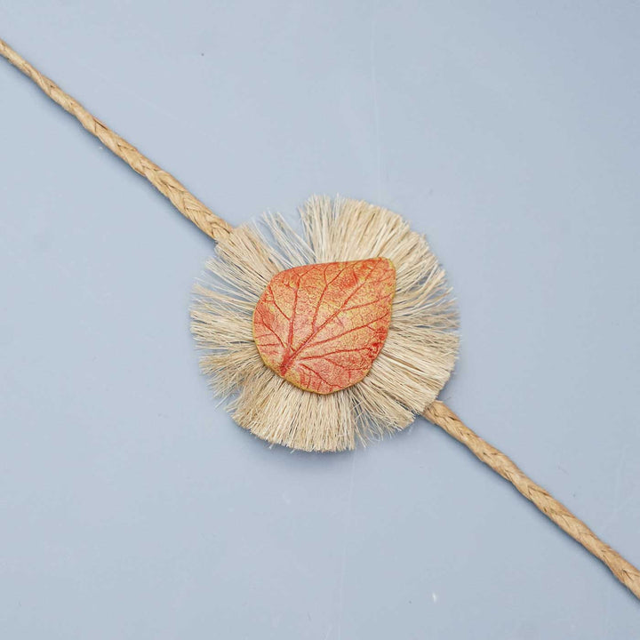 Handmade Papier Mache Leaf  Rakhi With Roli Chawal