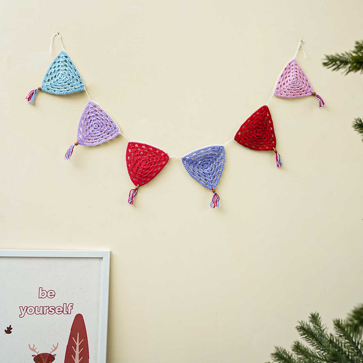 Handmade Pastel Colours Crochet Garland/ Bunting For Christmas Wall Decoration