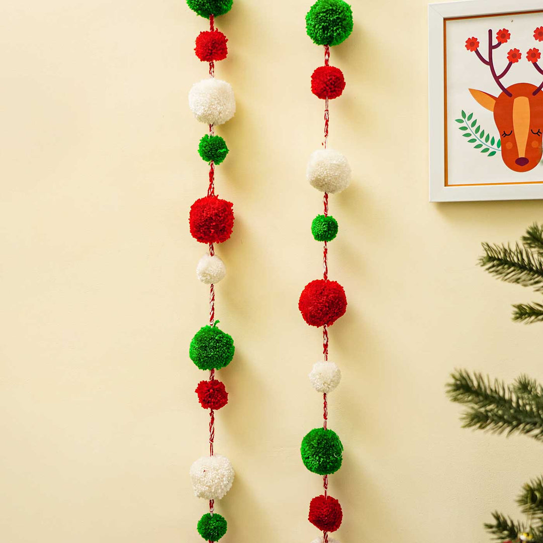 Handmade Pom Pom Woolen Hanging For Christmas Wall Decoration