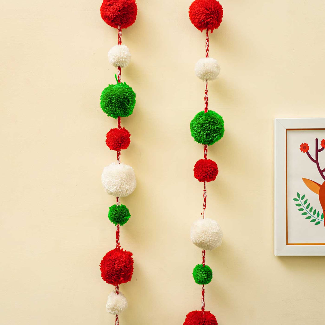 Handmade Pom Pom Woolen Hanging For Christmas Wall Decoration