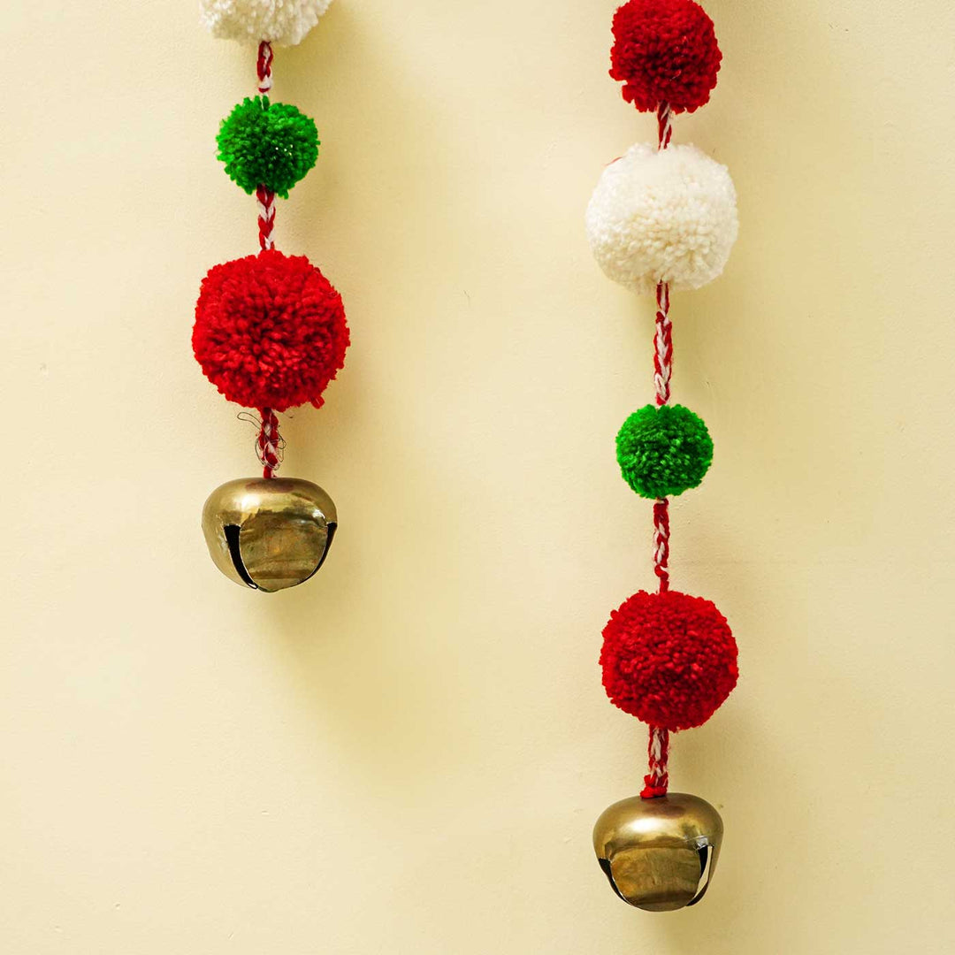 Handmade Pom Pom Woolen Hanging For Christmas Wall Decoration