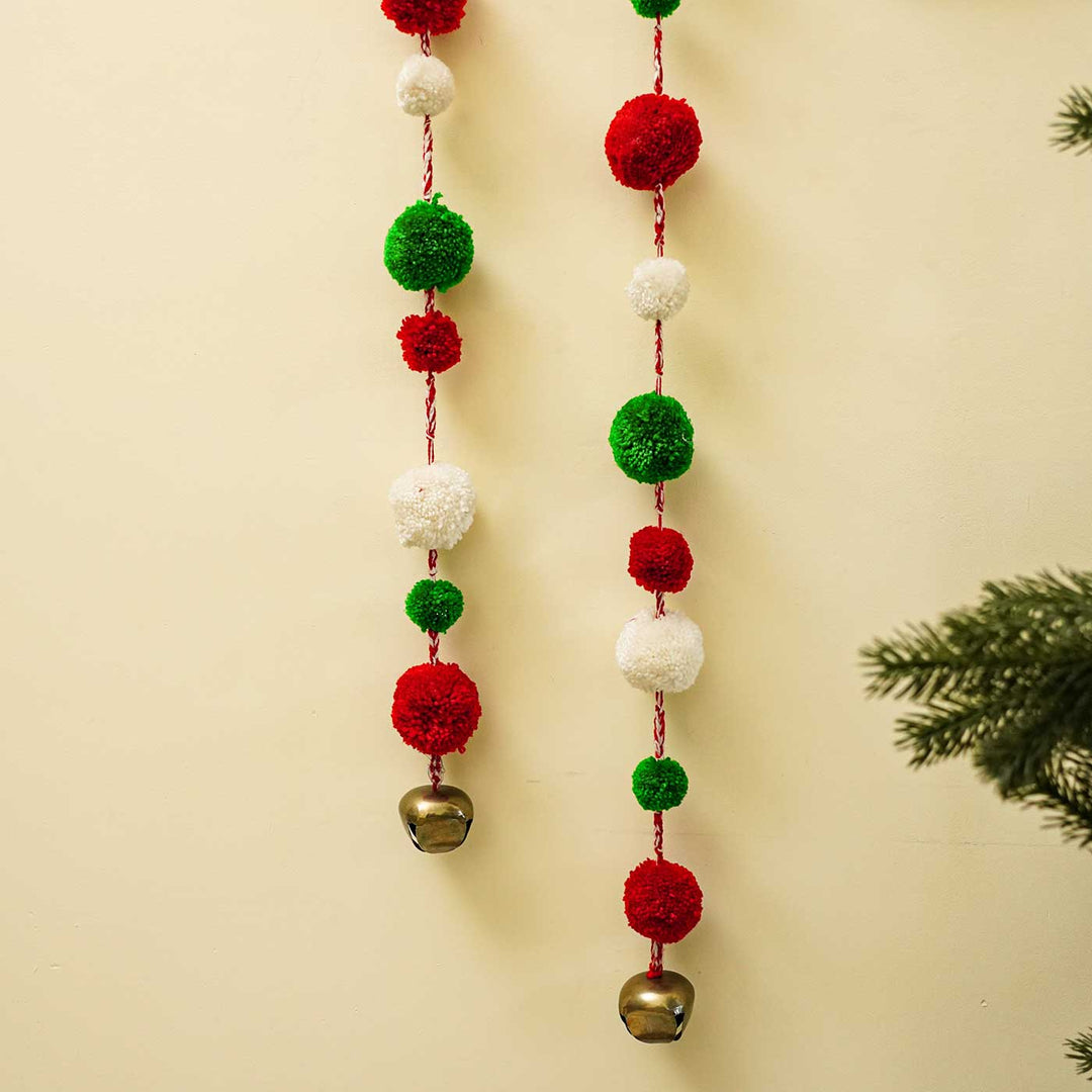 Handmade Pom Pom Woolen Hanging For Christmas Wall Decoration