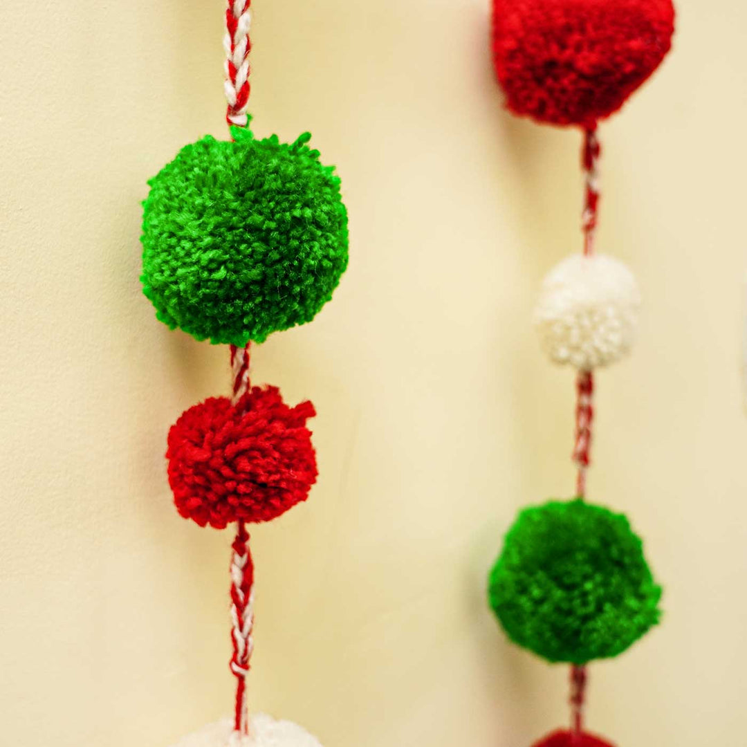 Handmade Pom Pom Woolen Hanging For Christmas Wall Decoration