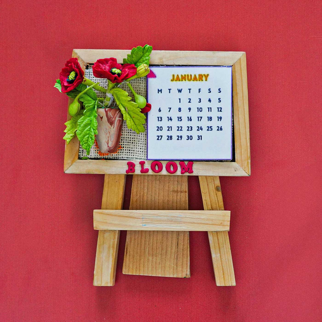 Handmade Poppy Flower 2025 Clay Desk Calendar