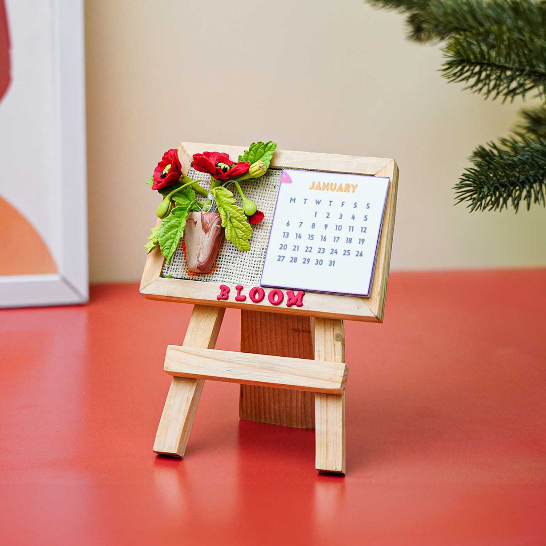 Handmade Poppy Flower 2025 Clay Desk Calendar