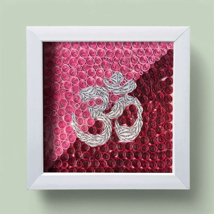 Handmade Quilling Pink & Red Om Framed Art