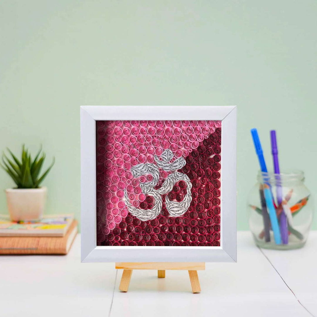 Handmade Quilling Pink & Red Om Framed Art