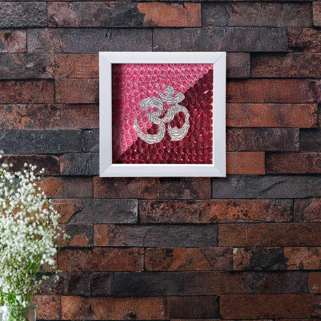 Handmade Quilling Pink & Red Om Framed Art