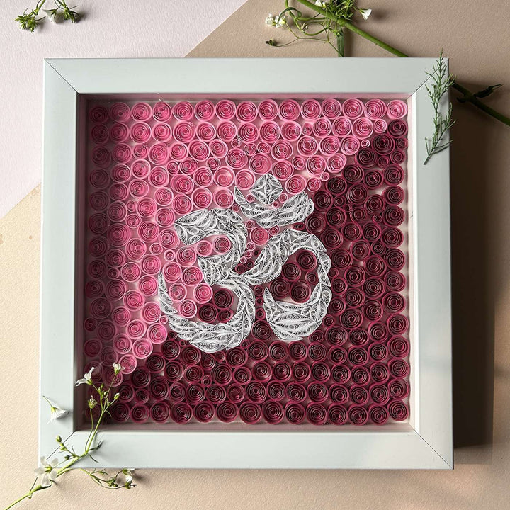 Handmade Quilling Pink & Red Om Framed Art