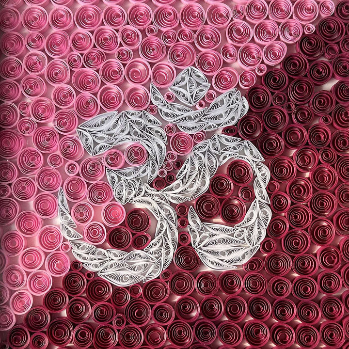 Handmade Quilling Pink & Red Om Framed Art