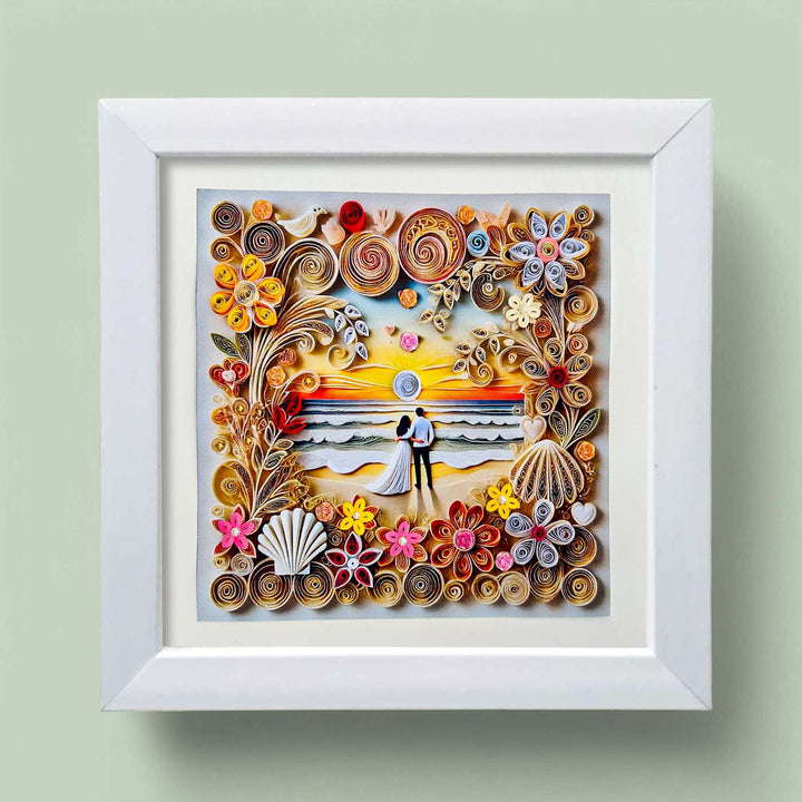 Handmade Quilling Sunset & Beach Theme Framed Art For Couples