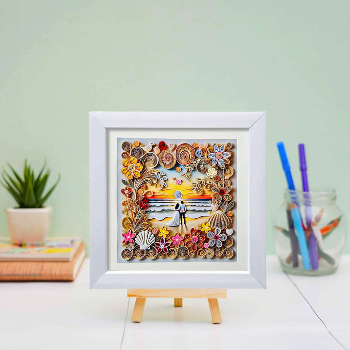 Handmade Quilling Sunset & Beach Theme Framed Art For Couples