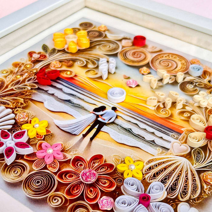 Handmade Quilling Sunset & Beach Theme Framed Art For Couples