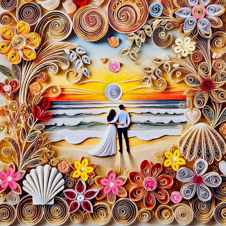 Handmade Quilling Sunset & Beach Theme Framed Art For Couples