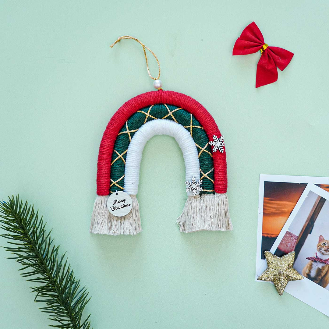 Handmade Rainbow Themed Macrame Cotton Garland/ Bunting for Christmas Door Decoration