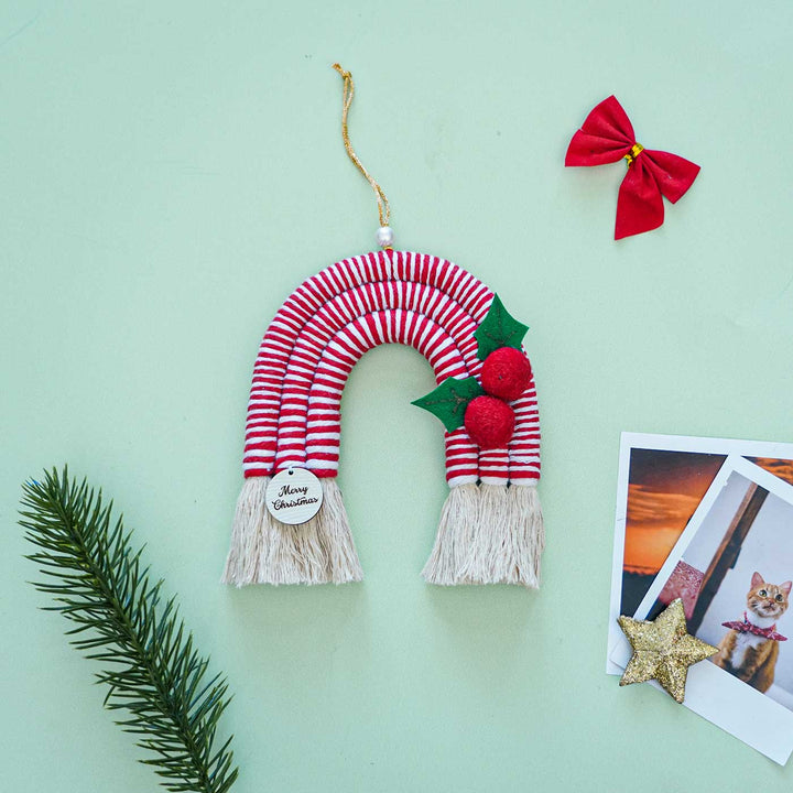 Handmade Rainbow Themed Macrame Cotton Garland/ Bunting for Christmas Door Decoration