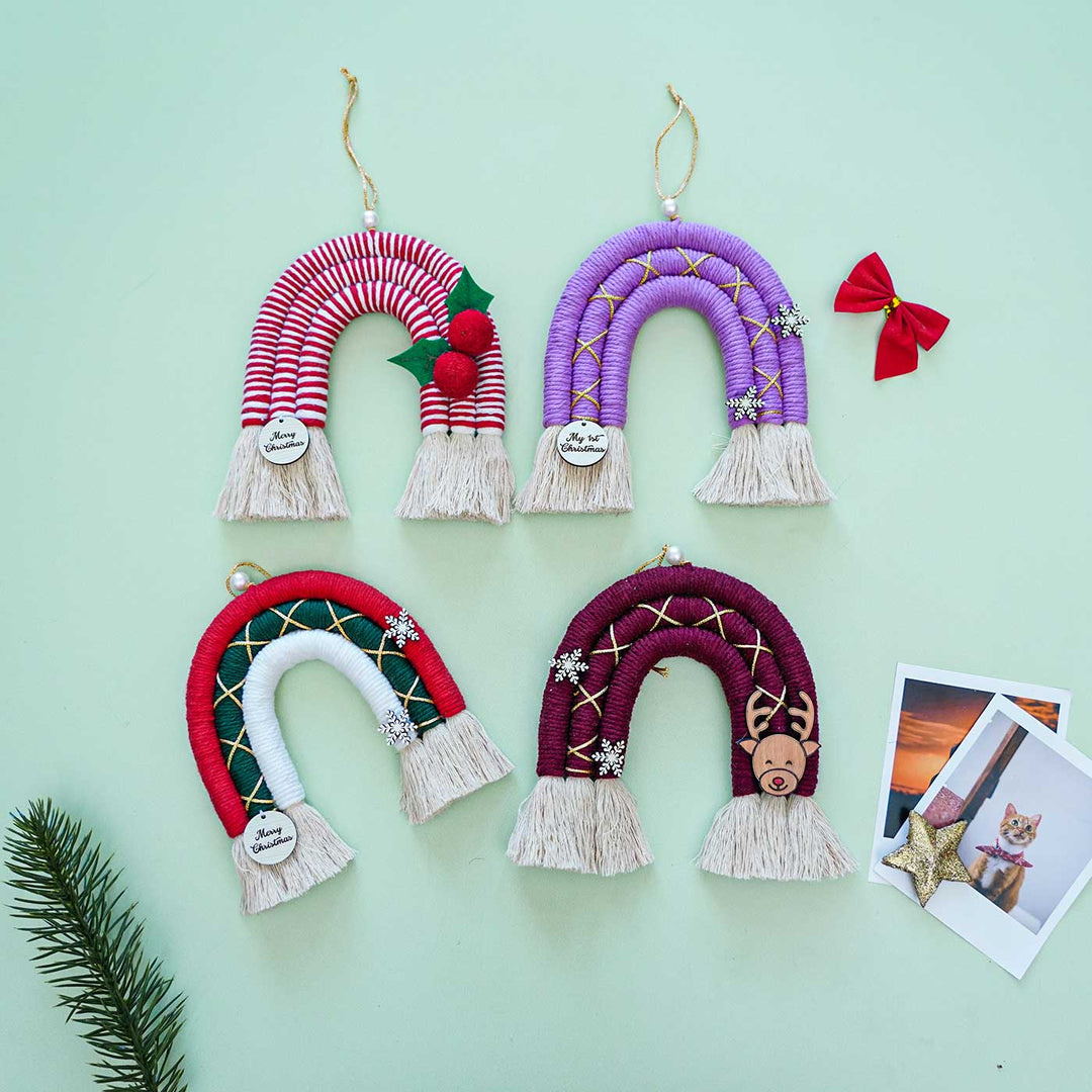 Handmade Rainbow Themed Macrame Cotton Garland/ Bunting for Christmas Door Decoration