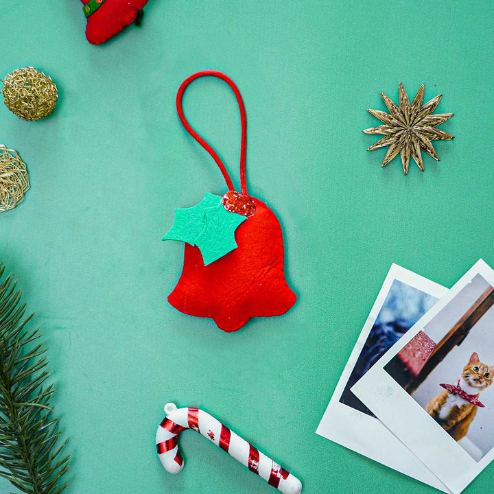 Handmade Red Bell Felt Ornament For Christmas Tree Decoration