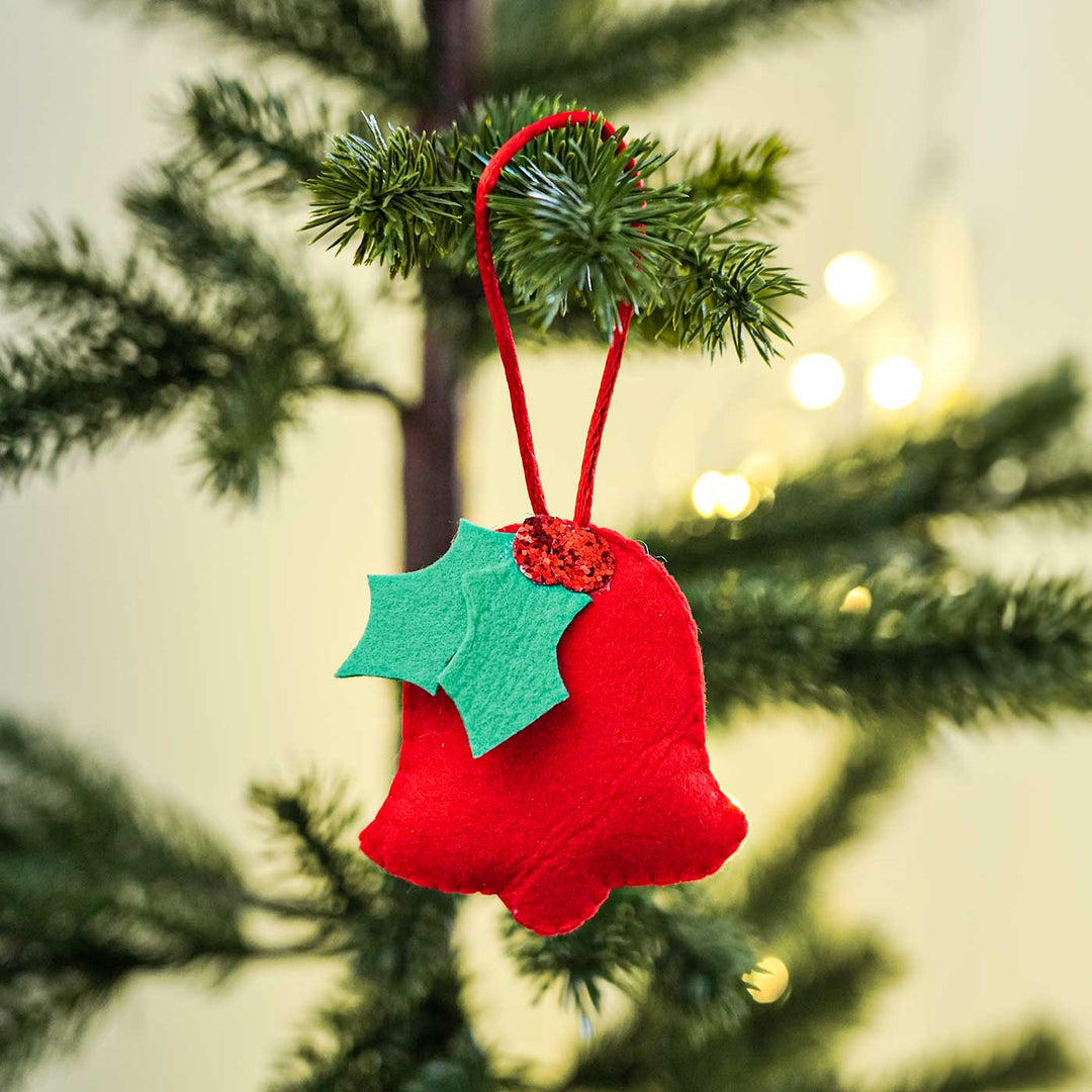 Handmade Red Bell Felt Ornament For Christmas Tree Decoration