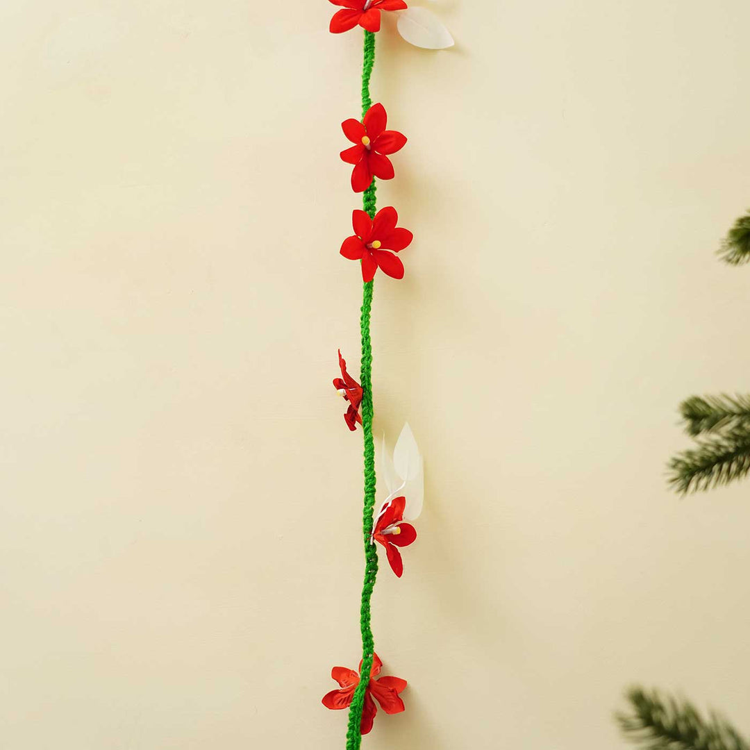 Handmade Red Flower Woolen Fairy Lights For Christmas Decoration