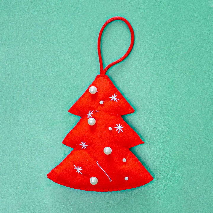 Handmade Red Pearl Felt Ornament For Christmas Tree Decoration