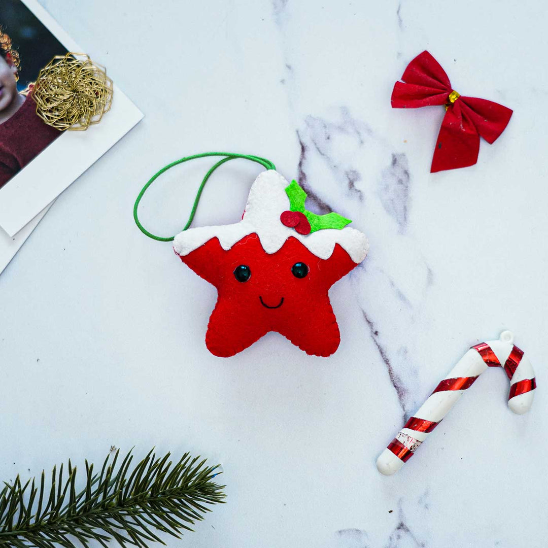 Handmade Red Star Kids Felt Ornament For Christmas Tree Decoration | Set Of 2