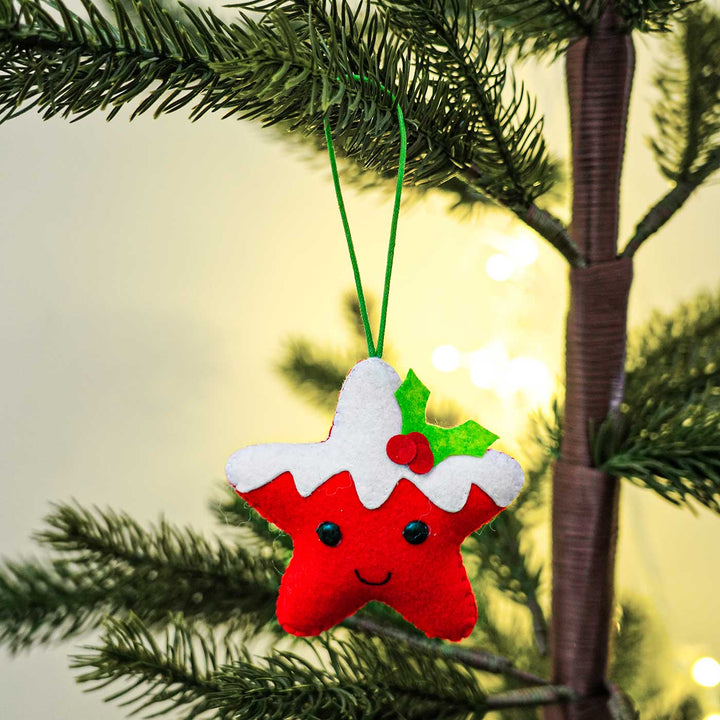 Handmade Red Star Kids Felt Ornament For Christmas Tree Decoration | Set Of 2