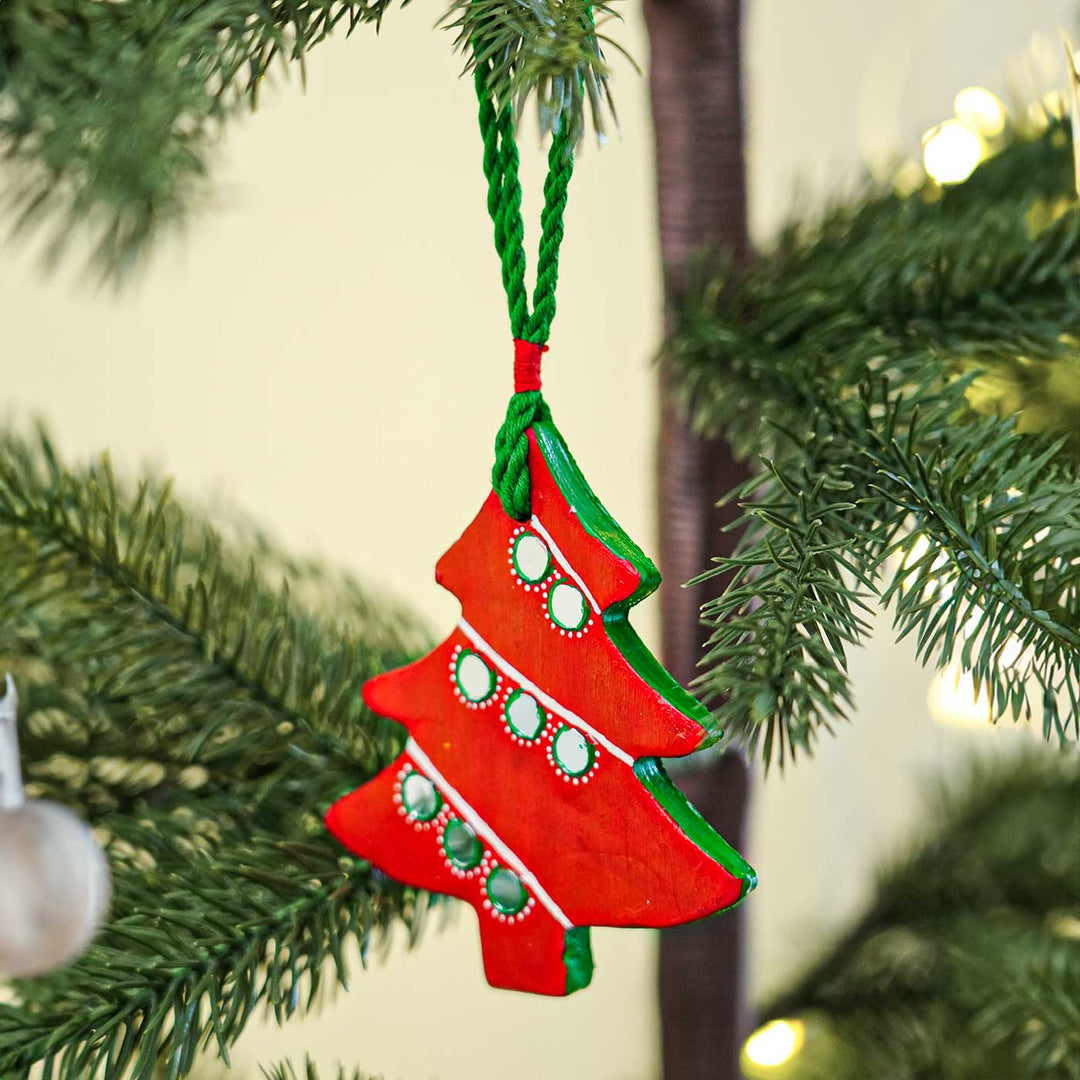 Handmade Red Terracotta Ornaments For Christmas Tree Decoration