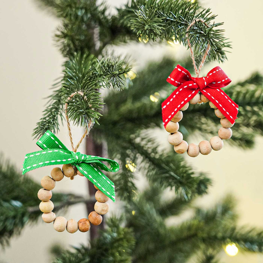 Handmade Round Beaded Wooden Ornament For Christmas Tree Decoration