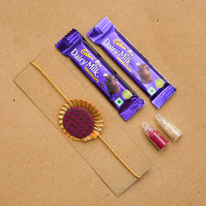 Handmade Round Khan Silk Rakhi With Chocolates & Roli Chawal