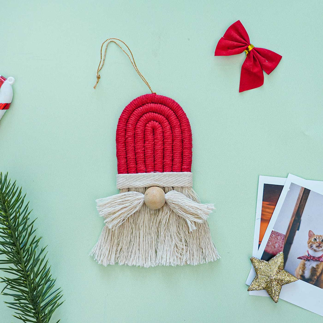 Handmade Santa Clause Macrame Cotton Ornament For Christmas Tree Decoration