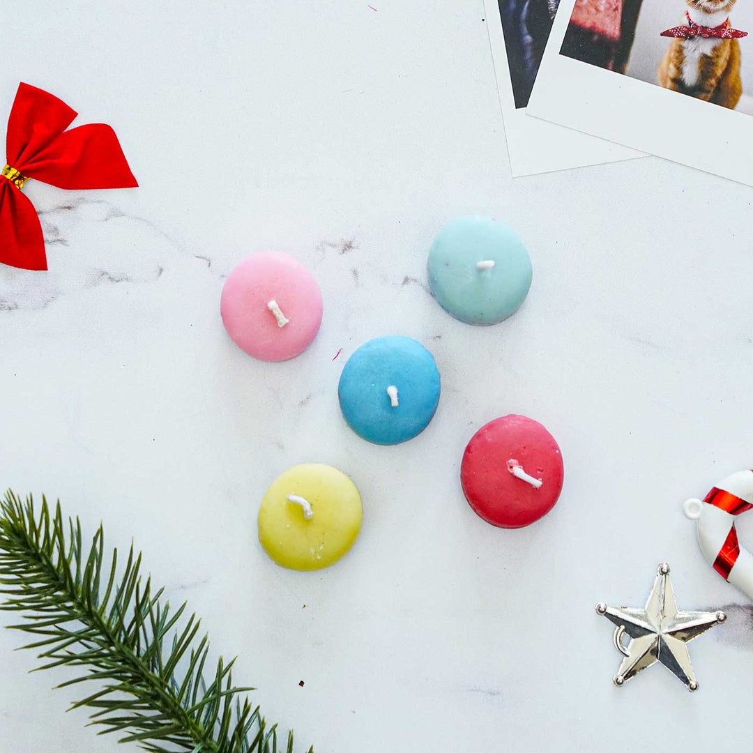 Handmade Scented Macaroon Soy Wax Candles For Christmas Decoration | Set Of 5