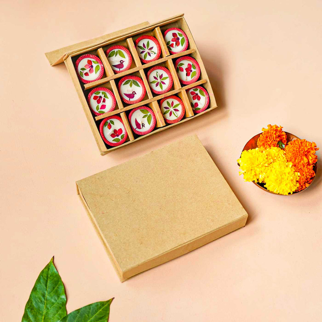 Set Of 24 | Handmade Soy Wax & Dry Flower Festive Diyas