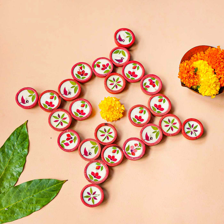 Set Of 24 | Handmade Soy Wax & Dry Flower Festive Diyas