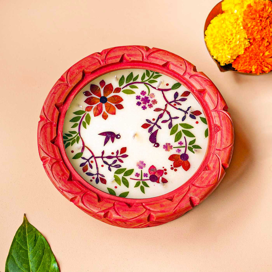 Handmade Soy Wax & Dry Flower Kund Diya Urli | 10 Inch