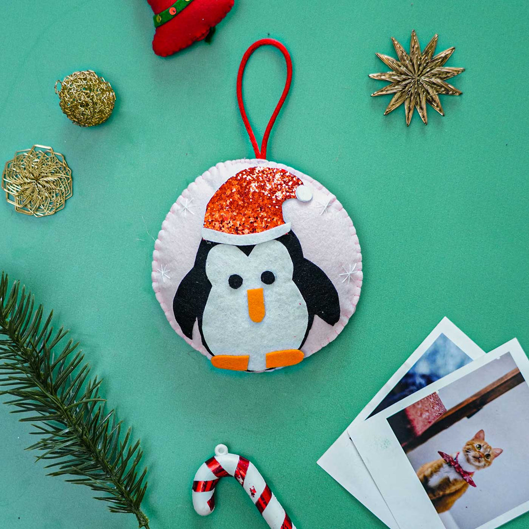 Handmade Sparkle Penguin Felt Ornament For Christmas Tree Decoration