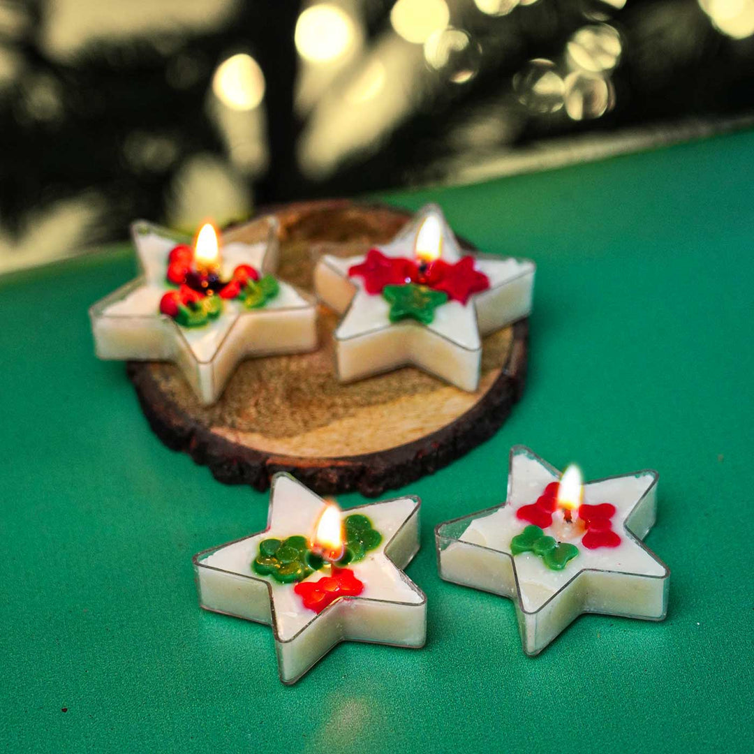 Handmade Star Wax Candles For Christmas Decoration | Set Of 4