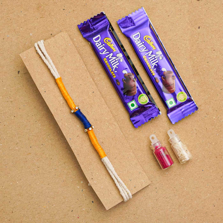 Handmade Stone Cotton Rakhi With Chocolates & Roli Chawal