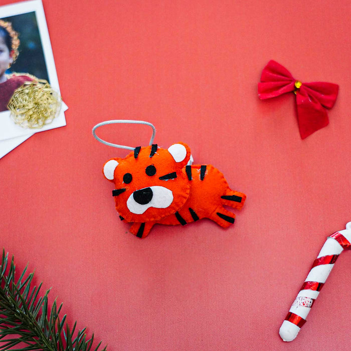 Handmade Tiger Kids Felt Ornament For Christmas Tree Decoration | Set Of 2