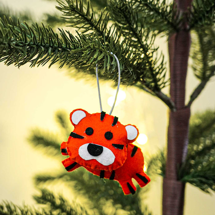 Handmade Tiger Kids Felt Ornament For Christmas Tree Decoration | Set Of 2