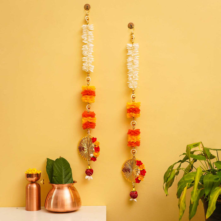 Handmade Tissue Flower And Gajra Shubh Labh Hanging With Decorative Bangles