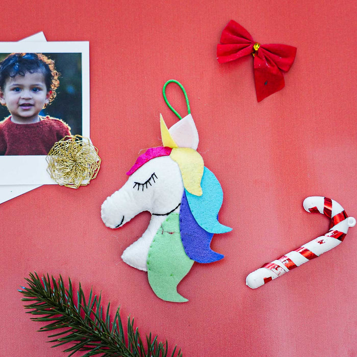 Handmade Unicorn Kids Felt Ornament For Christmas Tree Decoration | Set Of 2