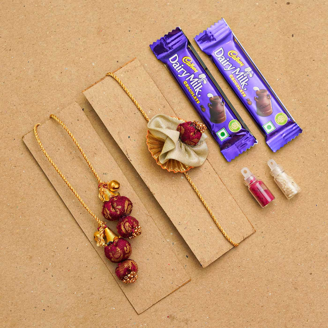 Handmade Upcycled Fabric Bhaiya Bhabhi Rakhi With Chocolates & Roli Chawal