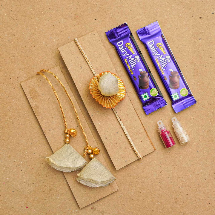 Handmade Upcycled Fabric Bhaiya Bhabhi Rakhi With Chocolates & Roli Chawal