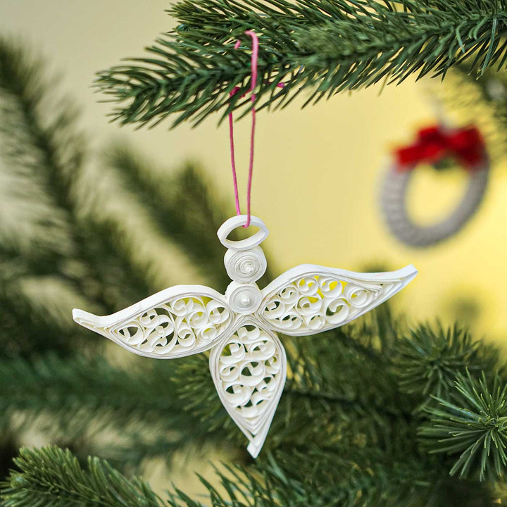 Handmade White Angel Paper Quilling Ornament For Christmas Tree Decoration