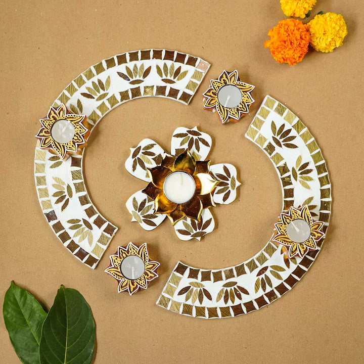 Handmade White Lotus Mosaic Decor Set | Set Of 8