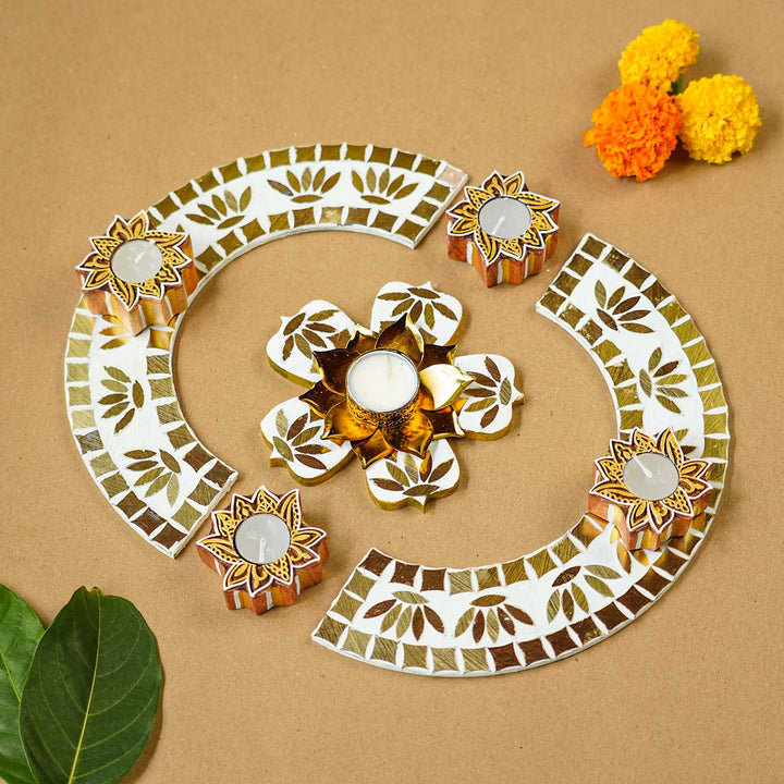 Handmade White Lotus Mosaic Decor Set | Set Of 8