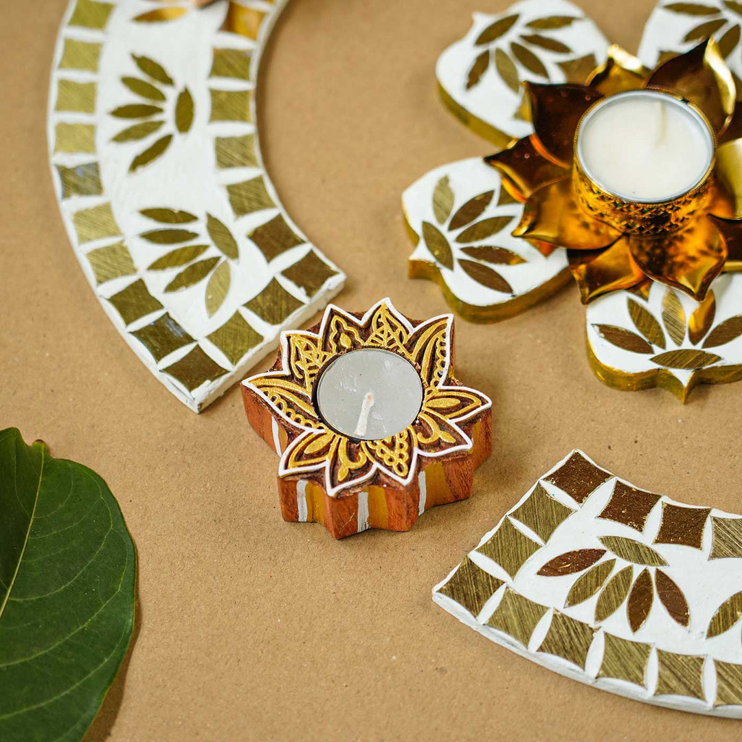 Handmade White Lotus Mosaic Decor Set | Set Of 8